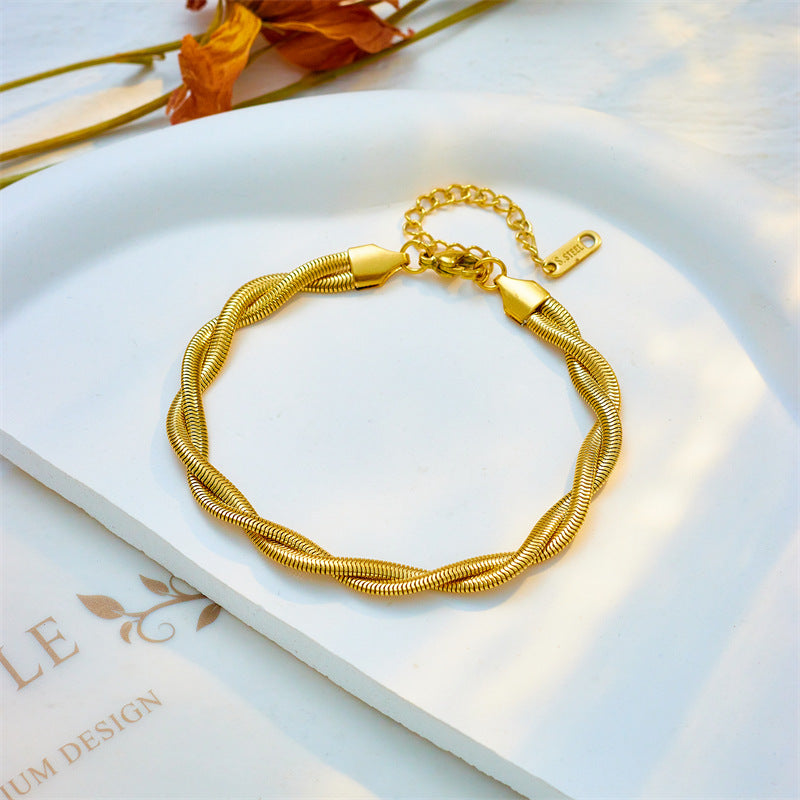 Bracciale a catena a serpente intrecciata in acciaio al titanio, stile punk hip hop minimalista da donna