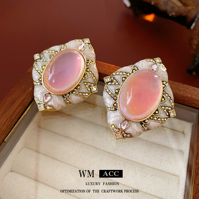 Vintage Style Rhombus Geometric Earrings with Rhinestone Inlay on Silver-Plated Alloy Base for Women