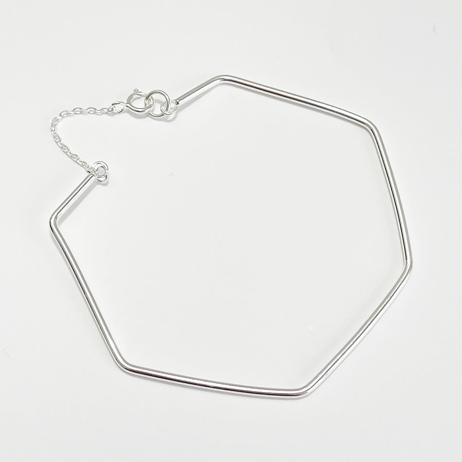 Minimalist Casual 925 Sterling Silver Geometric Line Ring Bracelet Plated Women's Jewelry