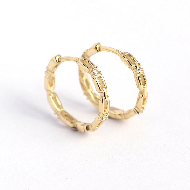 Eleganti orecchini a cerchio vuoti con intarsi di strass rotondi geometrici in argento sterling 925