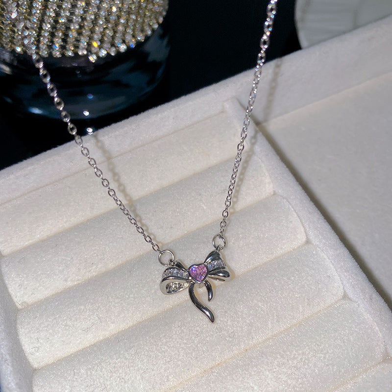 Sweet Butterfly Micro-Set Cubic Zirconia Brass Pendant Gold Plated Titanium Steel Necklace Cable Chain