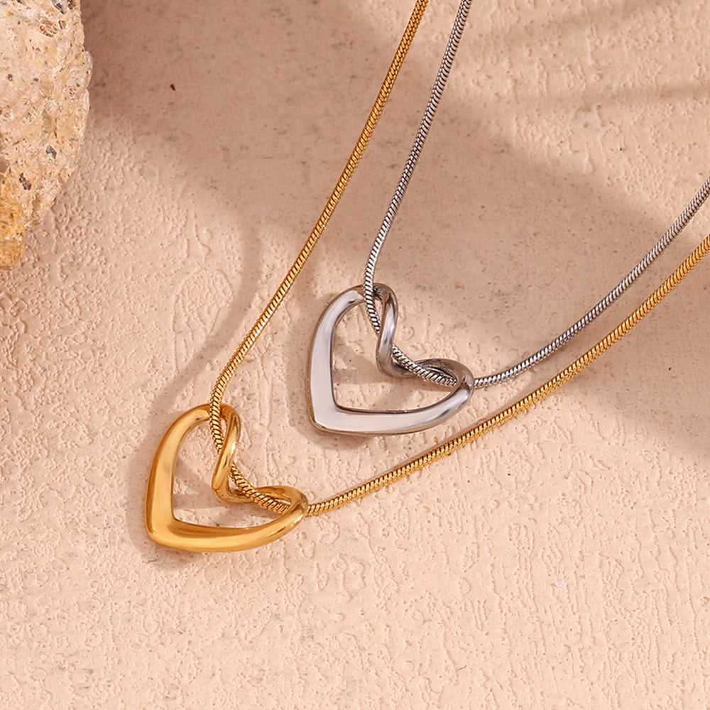 Minimalist Heart-Shaped Titanium Steel Pendant Necklace with 18K Gold Plated Stainless Steel Snake Chain for Women