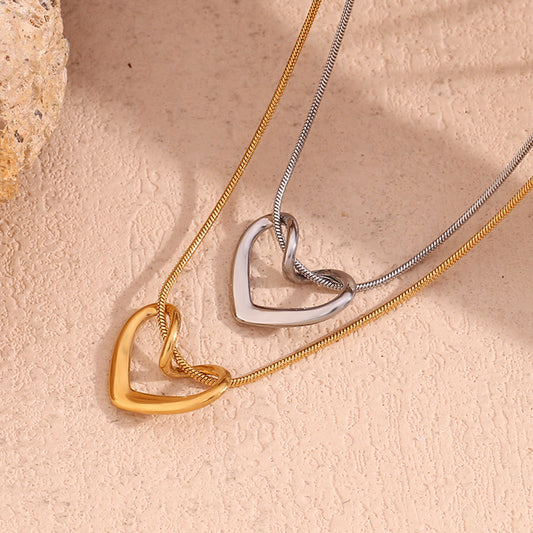 Minimalist Heart-Shaped Titanium Steel Pendant Necklace with 18K Gold Plated Stainless Steel Snake Chain for Women