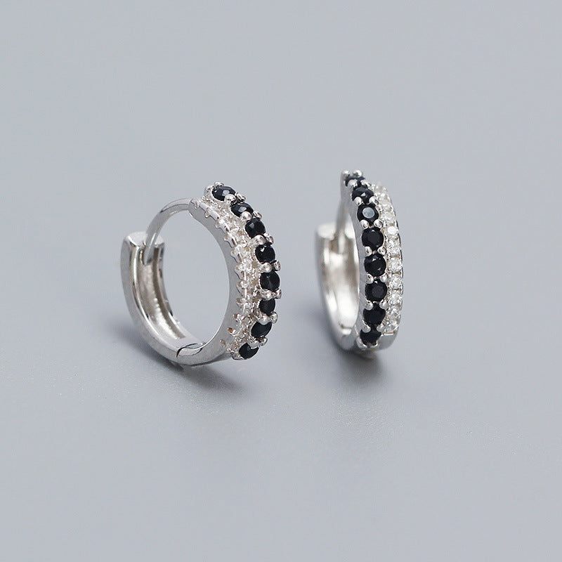 Pendientes trepadores geométricos de plata de ley S925 con circonitas y doble fila de incrustaciones de colores mezclados para mujer