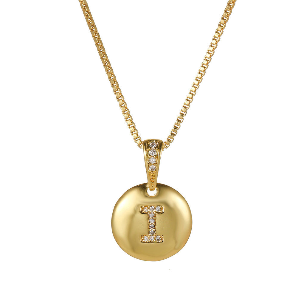 Vintage Sweet Geometric Letter Brass Inlay Cubic Zirconia Necklace Box Chain for Women