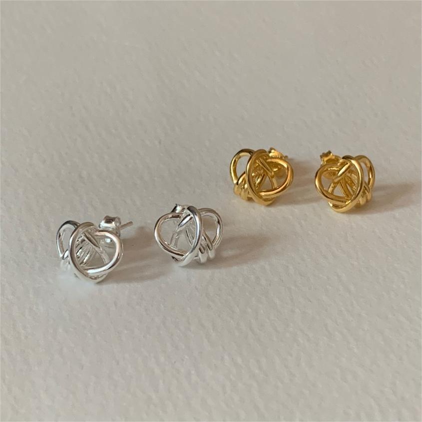 Minimalist Sweet 925 Sterling Silver Plated Geometric Letter Knot Stud Earrings