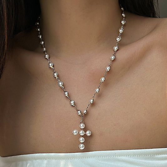 Minimalist Geometric Cross Pendant Necklace for Women Alloy with Electroplating Finish
