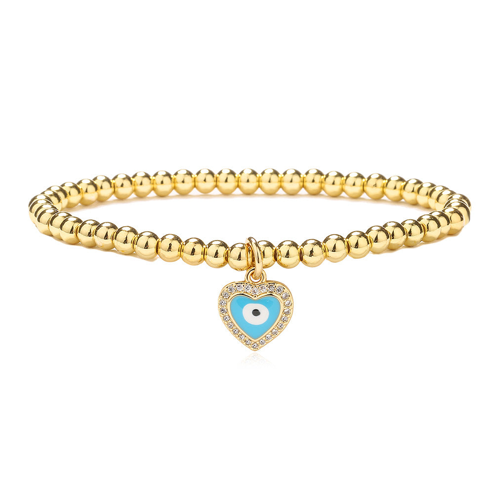 Minimalist Geometric Evil Eye Copper Bracelet for Women with Enamel Finish