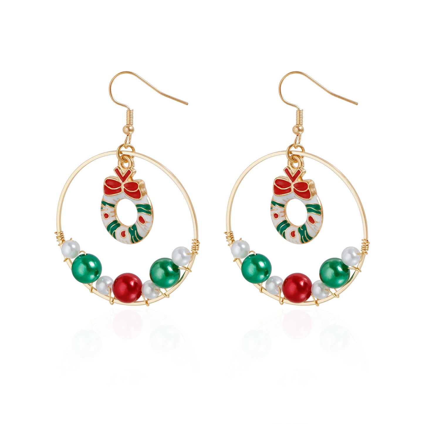 Cartoon Character Shaped Alloy Hoop Earrings with Pearl and Colorful Bell Accents for Women Christmas and New Year Festive Gift