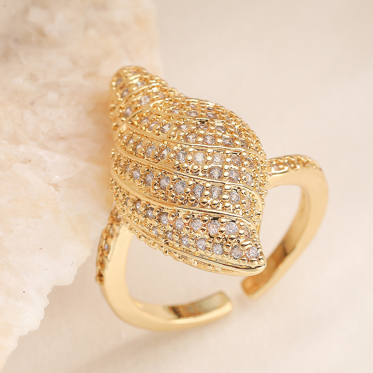 Minimalist Geometric Brass Ring with Gold Plated Cubic Zirconia Inlay for Women