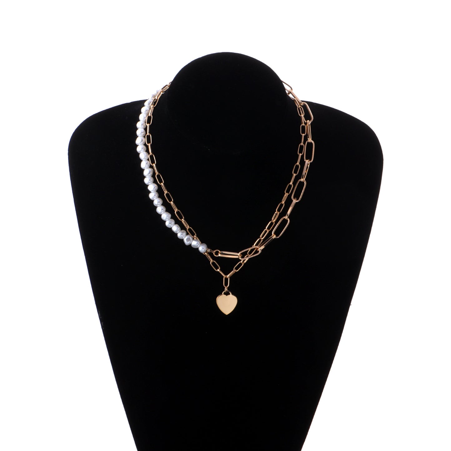 Fashion Polished Heart Pendant Necklace for Women Alloy Double Layer Chunky Chain