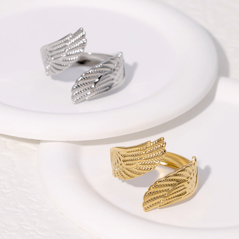 Personalized Angel Wing Titanium Steel Ring with Plated Finish for Women Adjustable Finger Ring