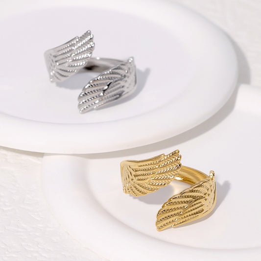 Personalized Angel Wing Titanium Steel Ring with Plated Finish for Women Adjustable Finger Ring