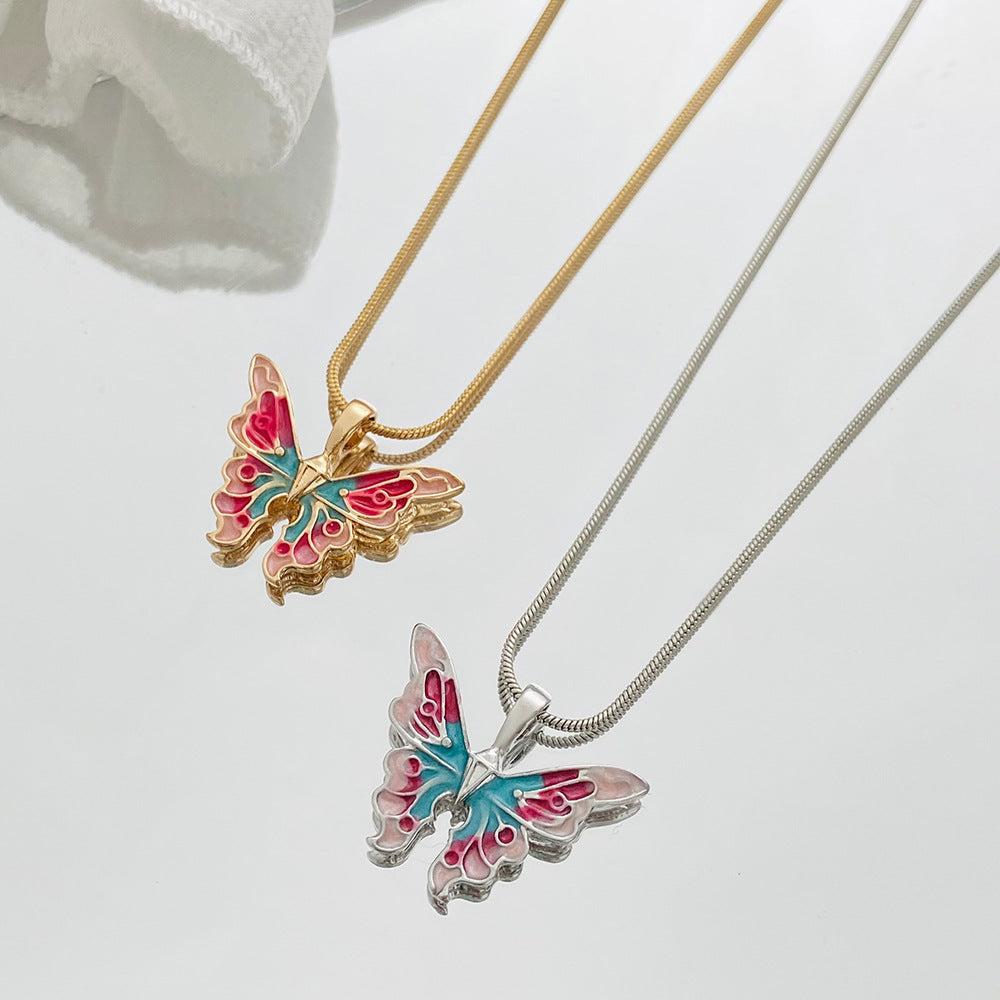 Collana a Pendente con Farfalla in Lega Goccia d'Olio Colorata per Donna