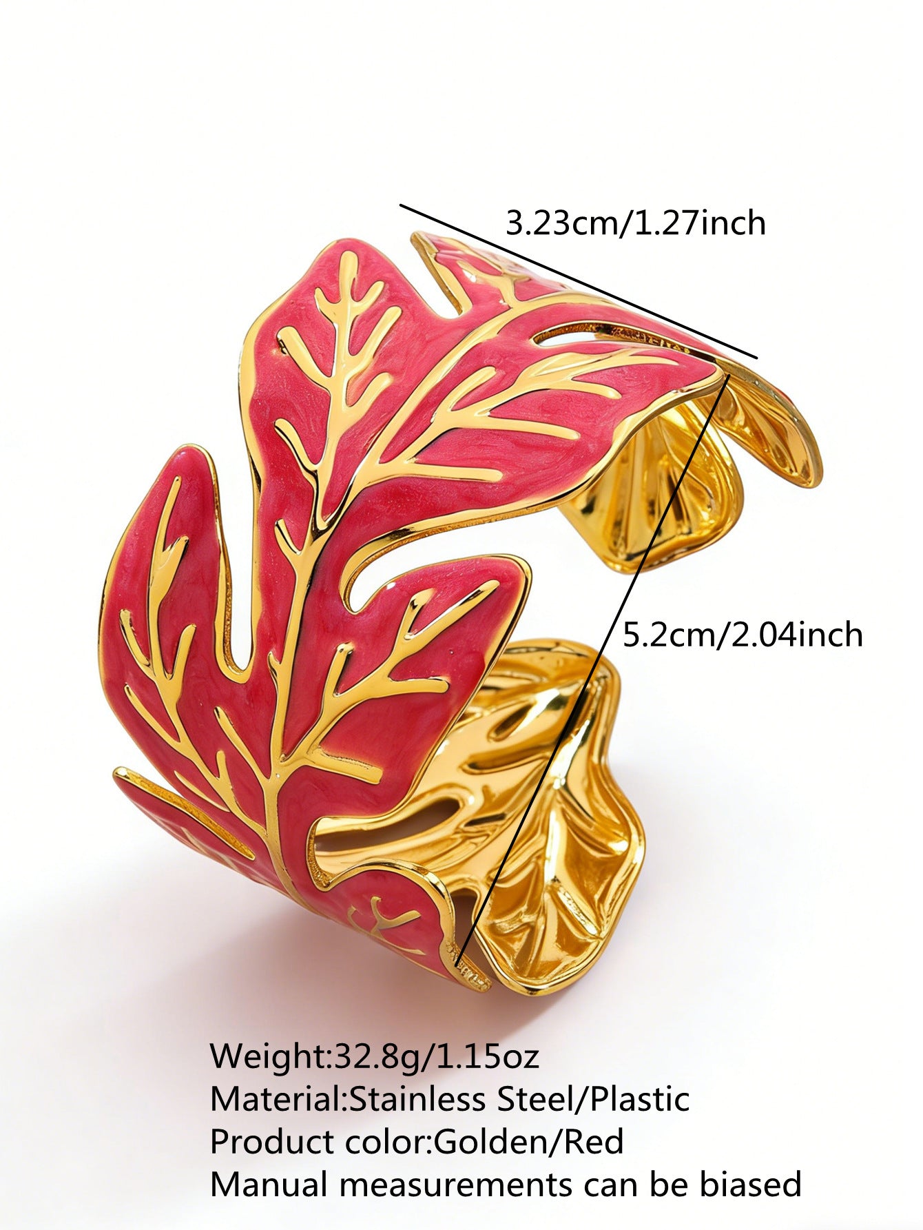 Elegante Pulsera Abierta de Lujo Floral con Esmalte de Aceite de Acero Inoxidable y Titanio con Cereza