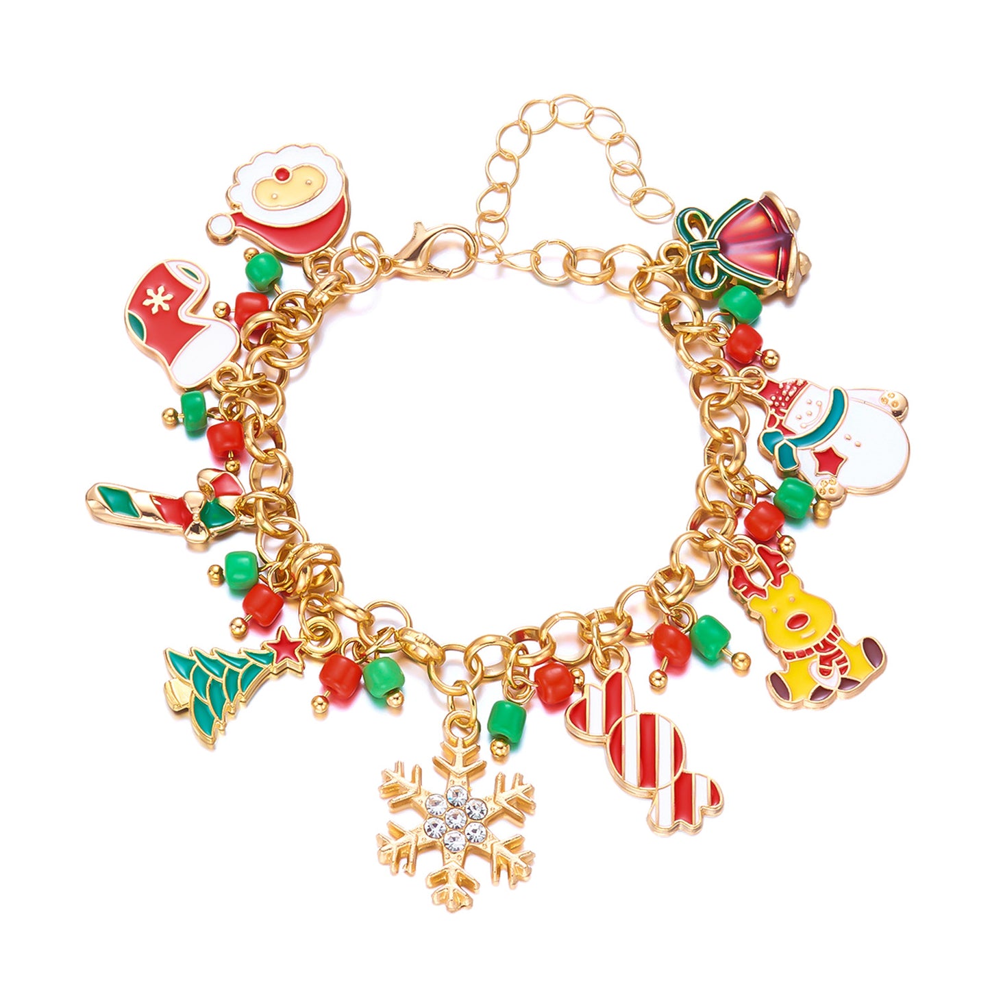 Pulsera de aleación con colgante creativo de hombre de jengibre y árbol de Navidad para mujer con motivos de copo de nieve, reno y Papá Noel