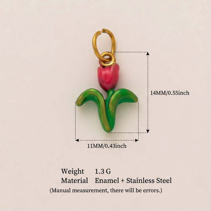 Minimalist Geometric Heart Floral Drip Oil PVD 18K Gold Plated Titanium Steel DIY Charm Bar Pendant for Unisex
