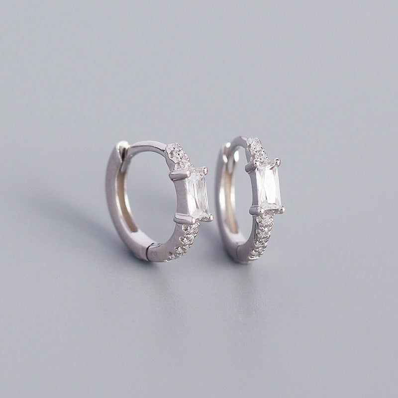 Pendientes minimalistas de tuerca rectangulares geométricos de plata de ley S925 con incrustaciones de circonita para mujer