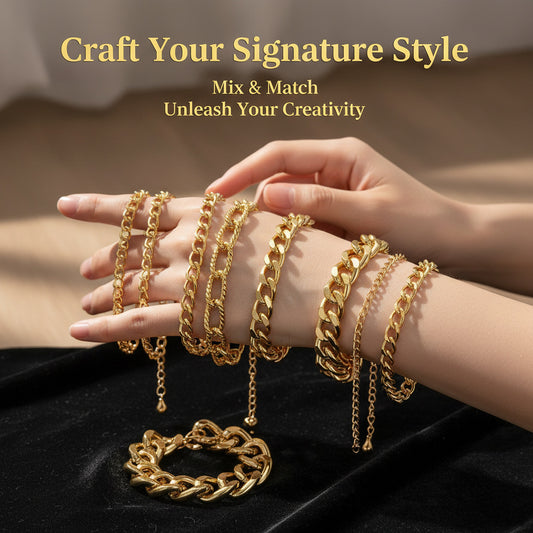 Multi-Layer Geometric Round Iron Plated Cuban Link Chain Bracelet Set