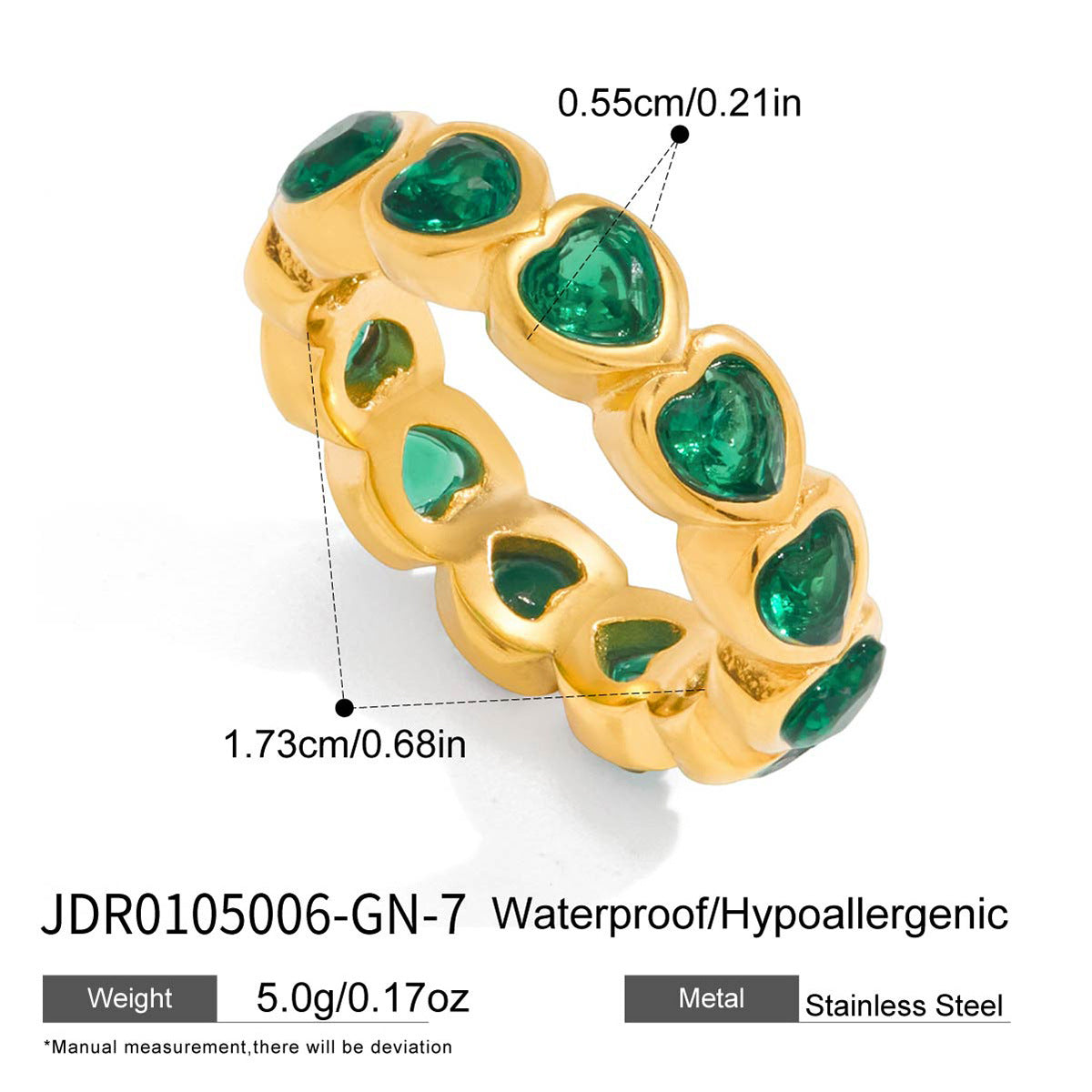 Elegant Geometric Heart Stainless Steel PVD Gold Plated Cubic Zirconia Ring for Women