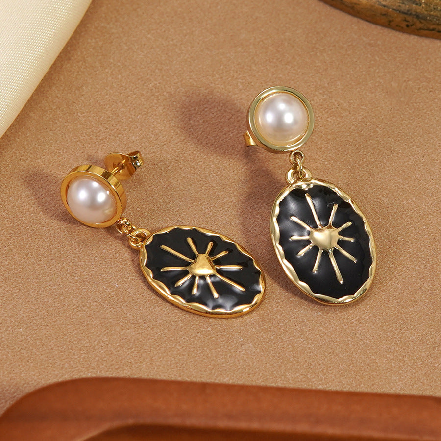 Orecchini da donna vintage in acciaio inossidabile a goccia d'olio geometrici ovali