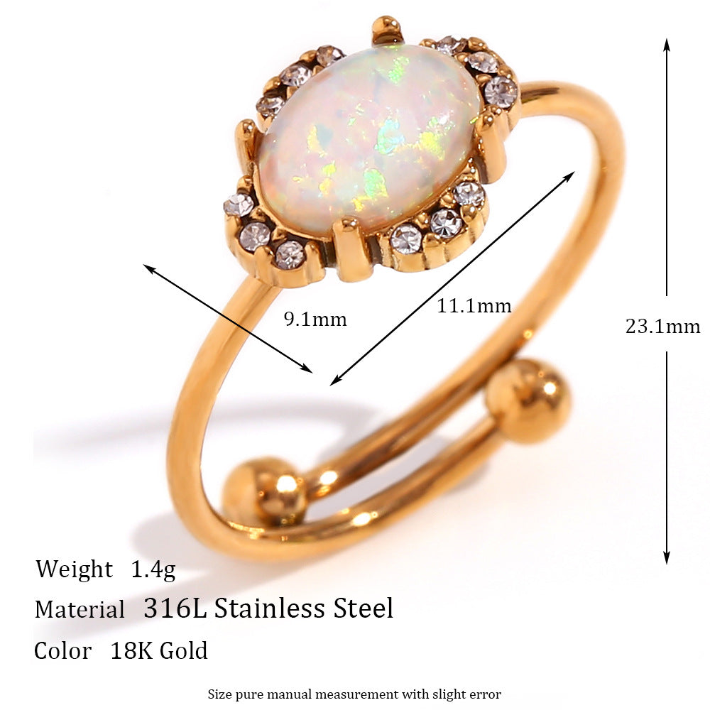 Fashionable Adjustable Stainless Steel Ring with 18K Gold Plating for Women, Heart-Drop-Geometric Shape, Office Chic Style