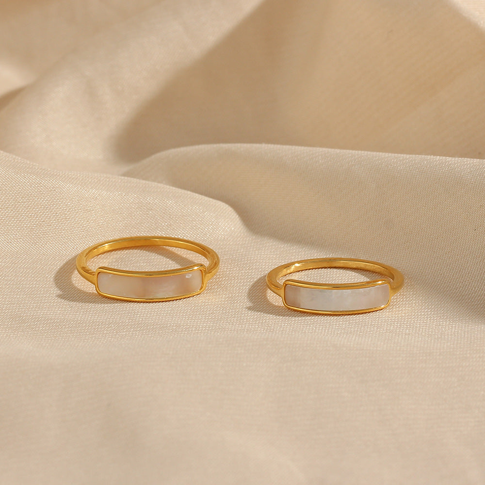 Minimalist Geometric Stainless Steel Ring with 18K Gold Plating and Natural Shell Inlay for Women