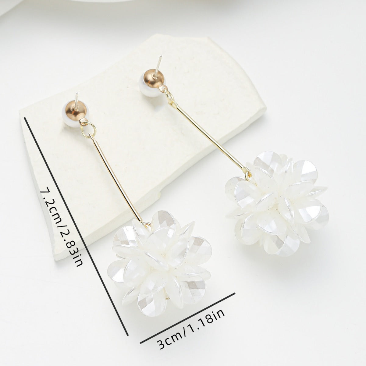 Minimalist Floral Pearl Stud Earrings with Long Tassel Dangle for Women Alloy Base with Electroplated Finish