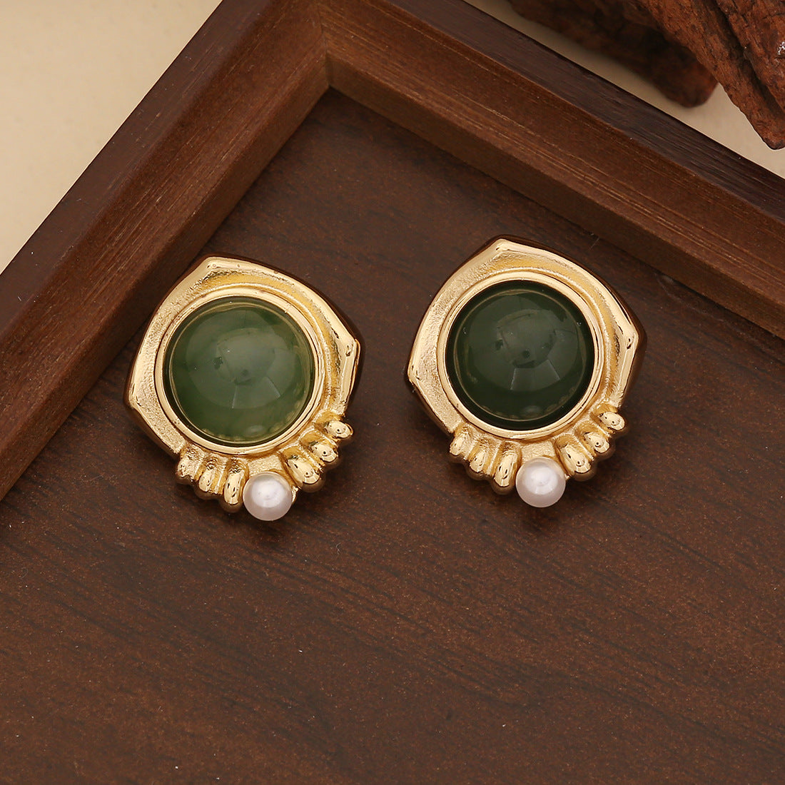 Vintage Geometric Stainless Steel Earrings with Plated Finish and Pearl Accents for Women