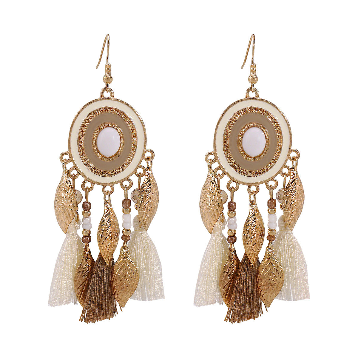 Pendientes bohemios vintage étnicos geométricos con borlas para mujer en aleación de zinc con acabado chapado