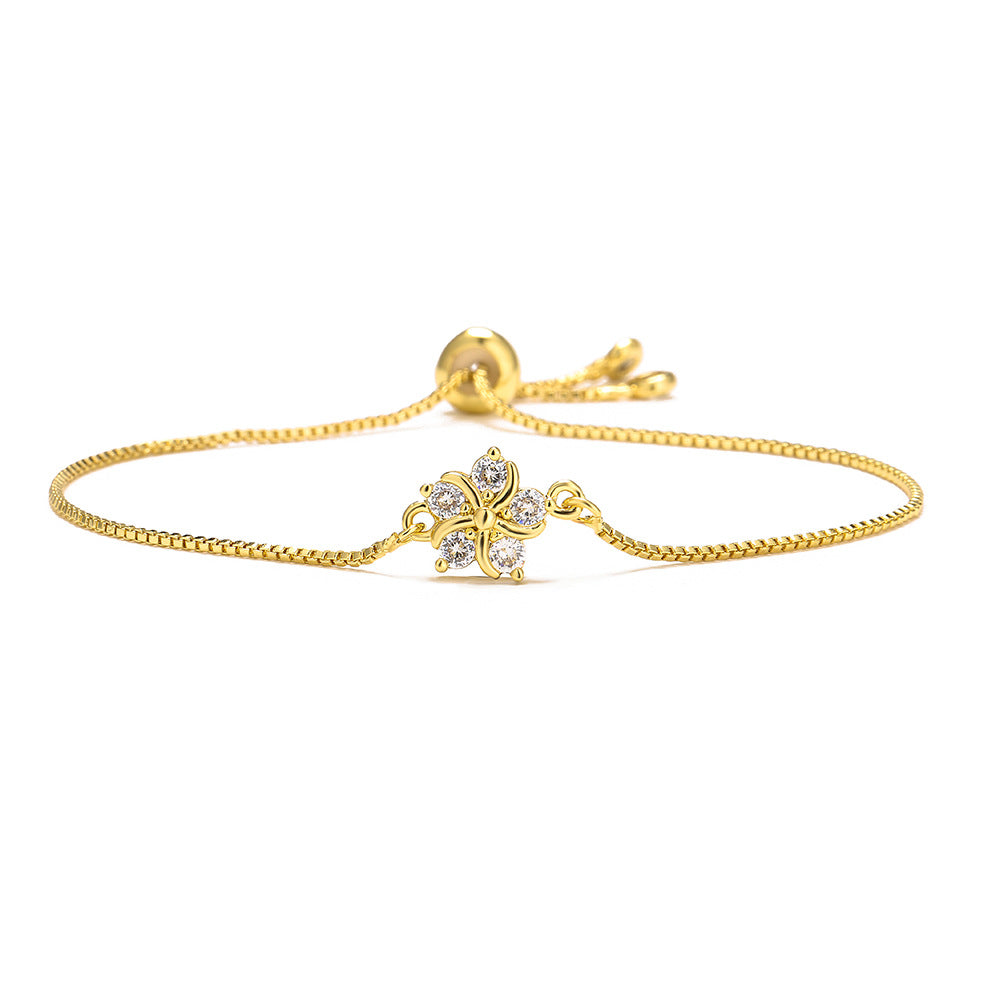 Elegante Bracciale Floreale in Stile Francese con Cordino Regolabile per Donne, Realizzato in Rame, Design Geometrico Minimalista