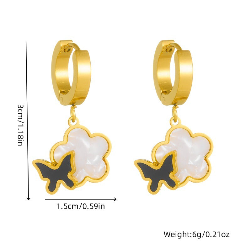 Set Collana Orecchini Bracciale Placcato in Acciaio Inossidabile con Fiori Floreali Eleganti Farfalle Vintage