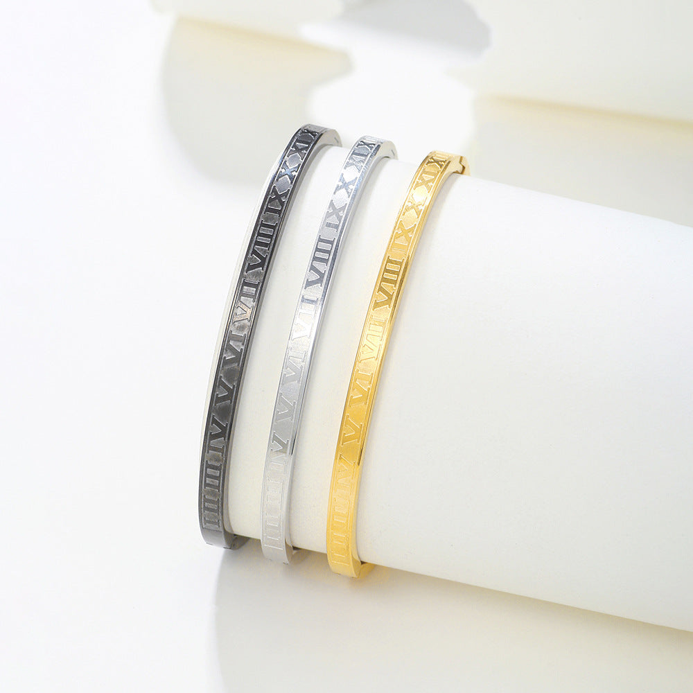 4MM Geometric Round Titanium Steel Plated Open Cuff Bracelet Unisex