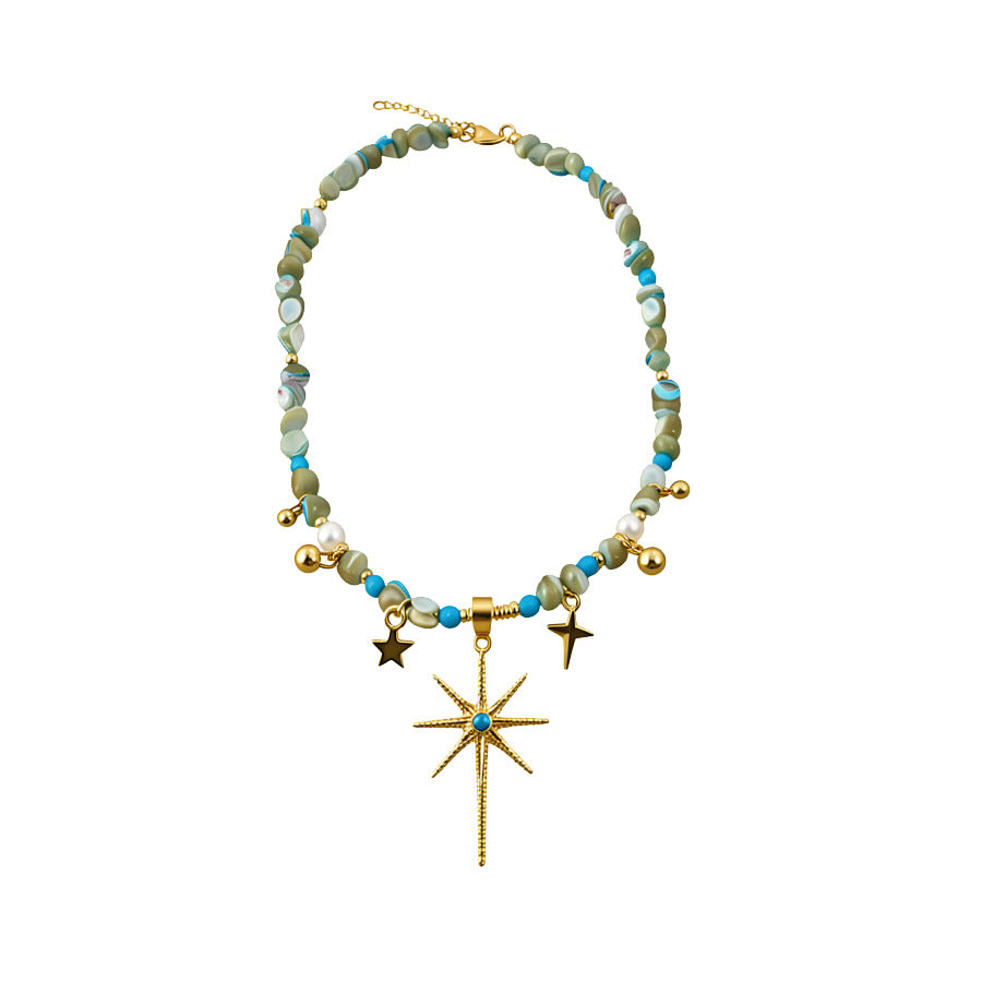 Collana Minimalista a Forma di Stella in Conchiglia Placcata Oro da Donna, Delicata Catena per Clavicole per Vacanze al Mare e Uso Quotidiano