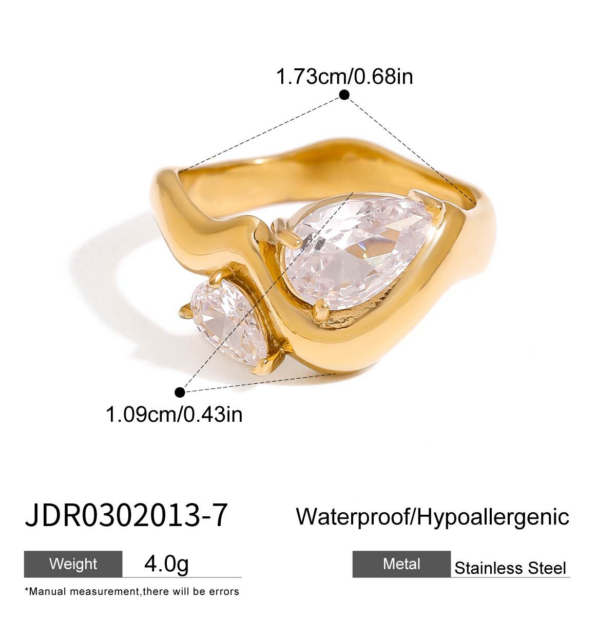 Elegant Geometric Cubic Zirconia Inlay PVD Stainless Steel Ring for Women