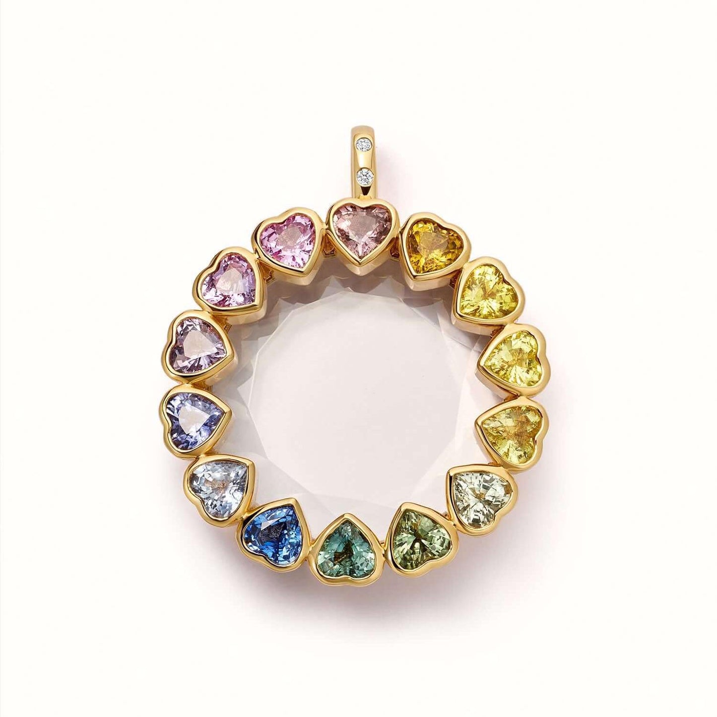 Collana Pendente a Forma di Cuore Minimalista in Vetro per Donna con Zirconia Cubica e Intarsio di Gemme Miste su Catena in Rame