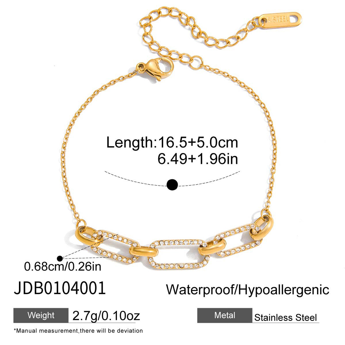 Pulsera geométrica de acero inoxidable chapado con circonita blanca y turquesa para mujer. Joyería minimalista de lujo.
