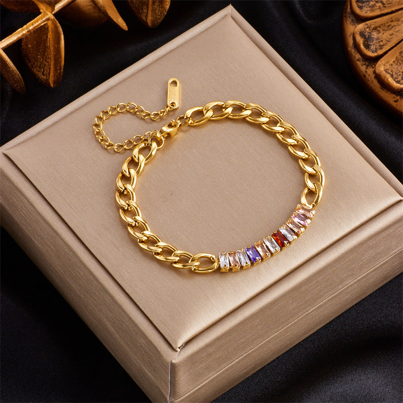 Bracciale in Acciaio Inox da Donna con Finitura Placcata e Ciondolo a Farfalla Turchese d'Ispirazione Vintage