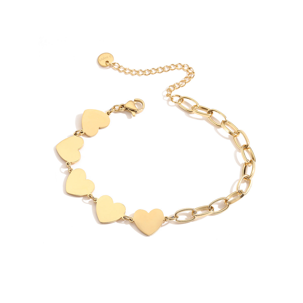 Minimalist 18K Gold Plated Stainless Steel Heart Bracelet for Women