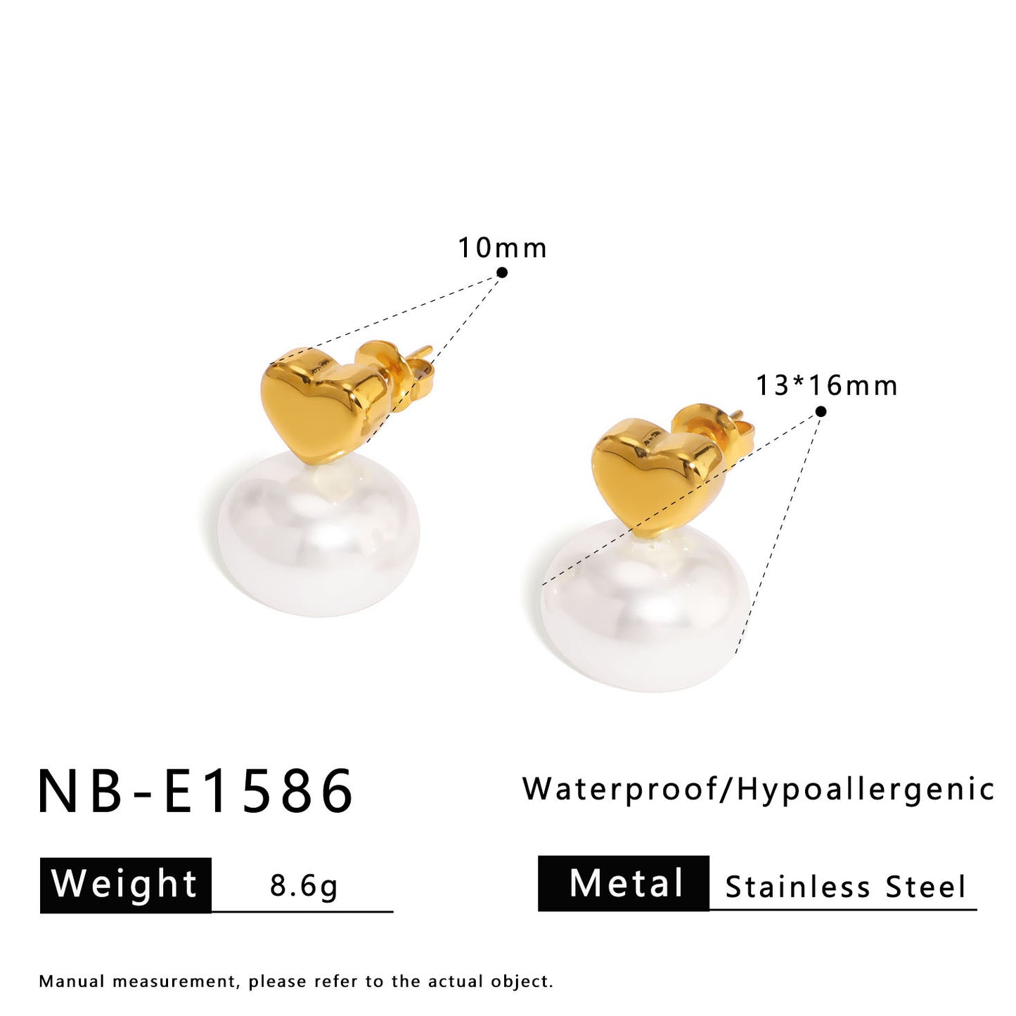 Orecchini a Cuore Geometrico in Acciaio Inox con Placcatura Oro 18K, Accenti di Perle e Intarsi in Zirconi per Donne