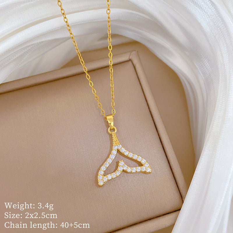 Sweet Minimalist Geometric Titanium Steel Necklace with Cubic Zirconia Inlay and Brass Pendant for Unisex