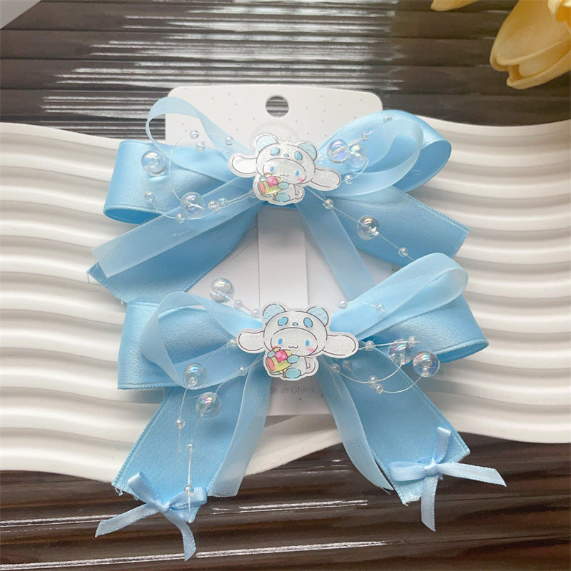 Fermaglio per capelli a fiocco stile naturale per bambine, realizzato in poliestere con dettagli arricciati e in rete della collezione Princess