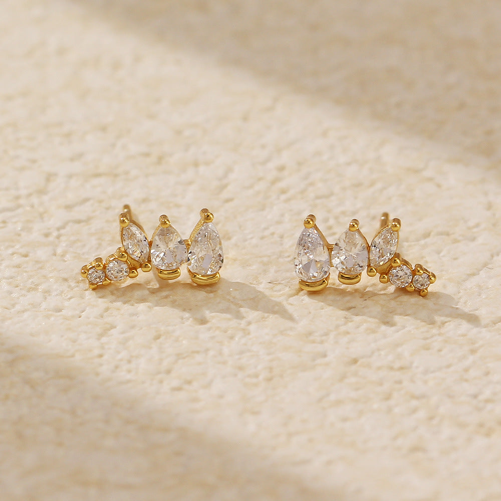 Elegant 925 Sterling Silver Geometric Round Oval Cubic Zirconia Inlay Stud Earrings for Women