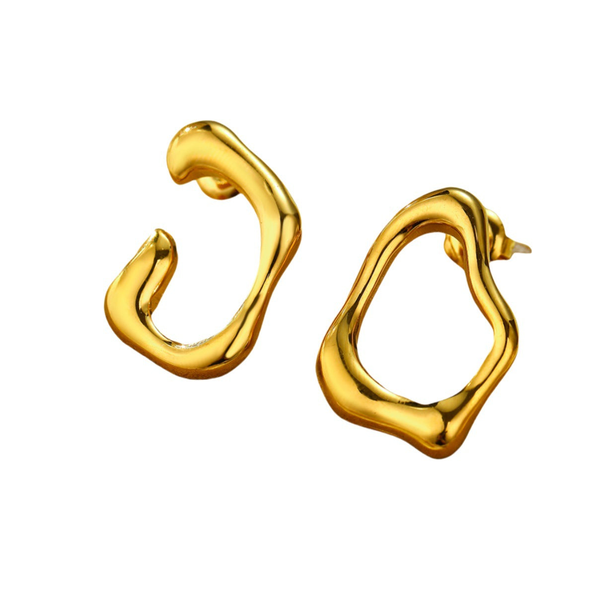 Pendientes Minimalistas Geométricos Irregulares en Forma de C de Acero Inoxidable con Baño de Oro de 18K para Mujer
