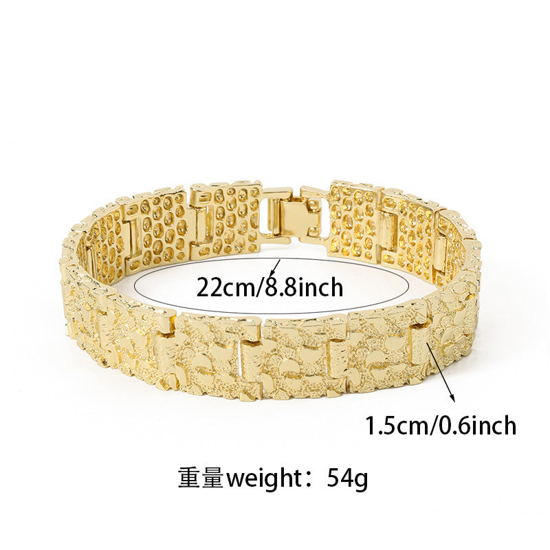 Hip-hop Streetwear Geometric Checkered Plated Zinc Alloy Cuff Bracelet for Men