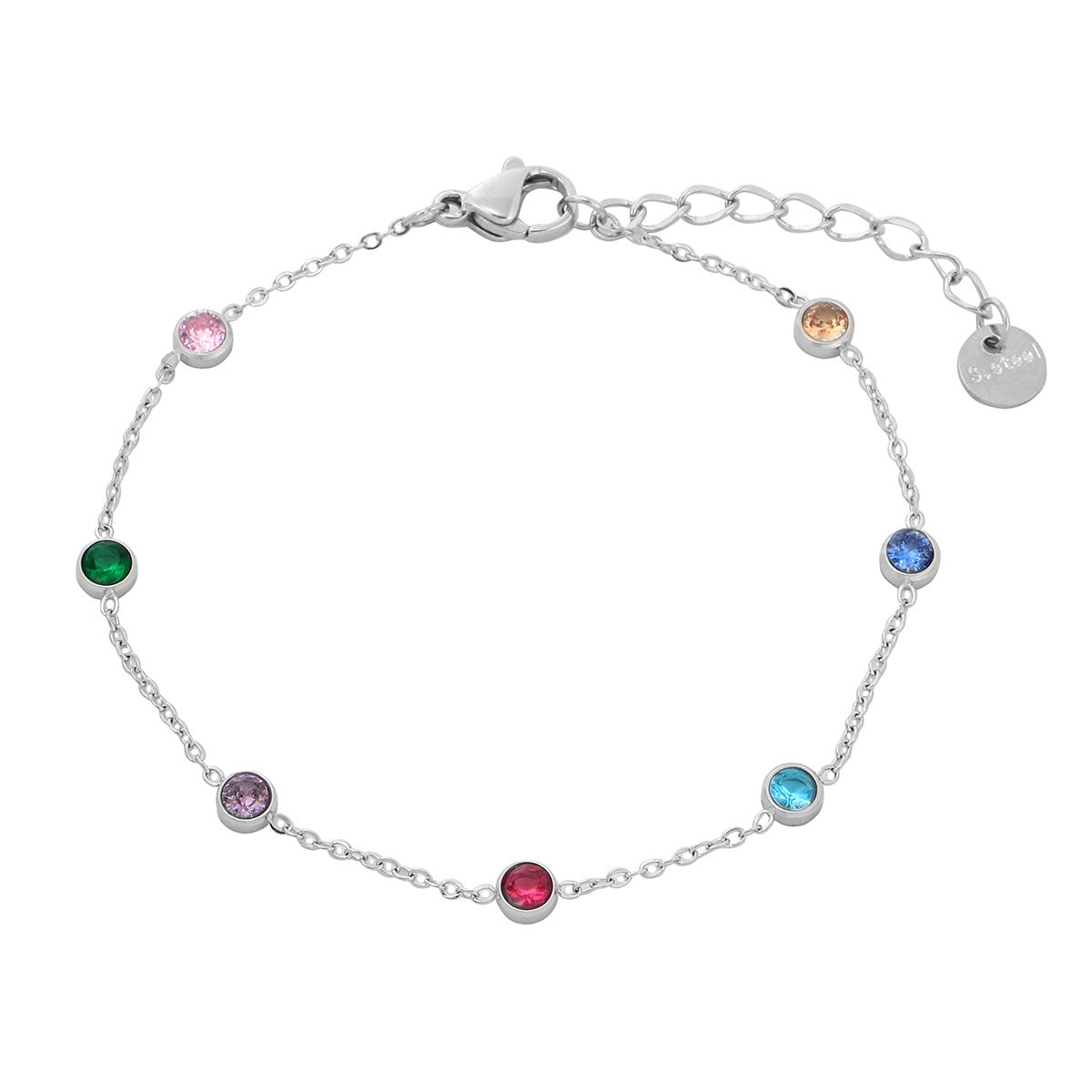 Pulsera geométrica redonda minimalista de moda para mujer de acero inoxidable con acabado en oro de 18 quilates chapado al vacío e incrustaciones de pedrería de colores