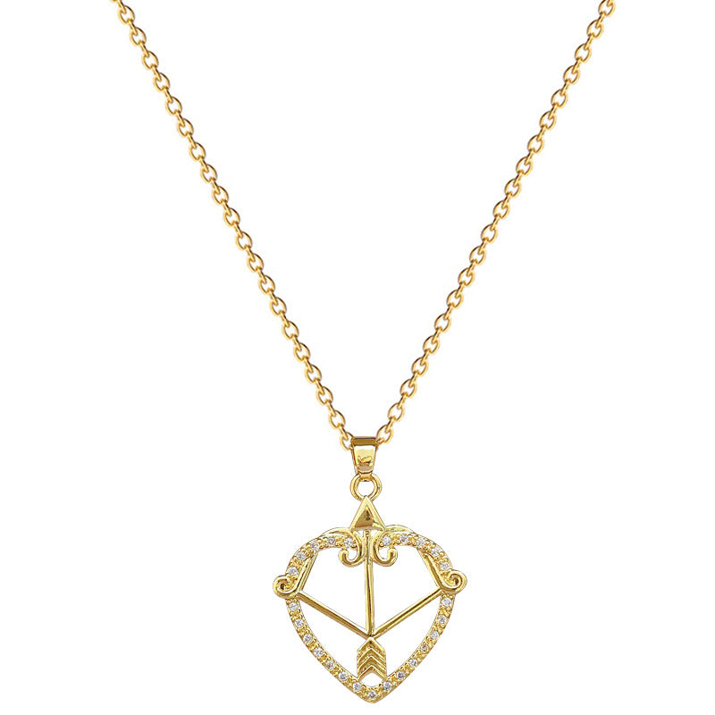 Collana in acciaio al titanio a forma di cuore minimalista con intarsio in strass per uomo e donna, delicata catena clavicola con design a Cupido