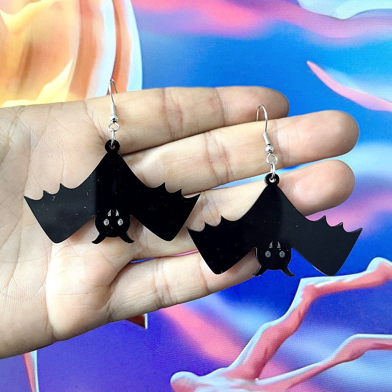Pendientes Acrílicos con Forma de Murciélago para Halloween con Detalles Tallados, Unisex