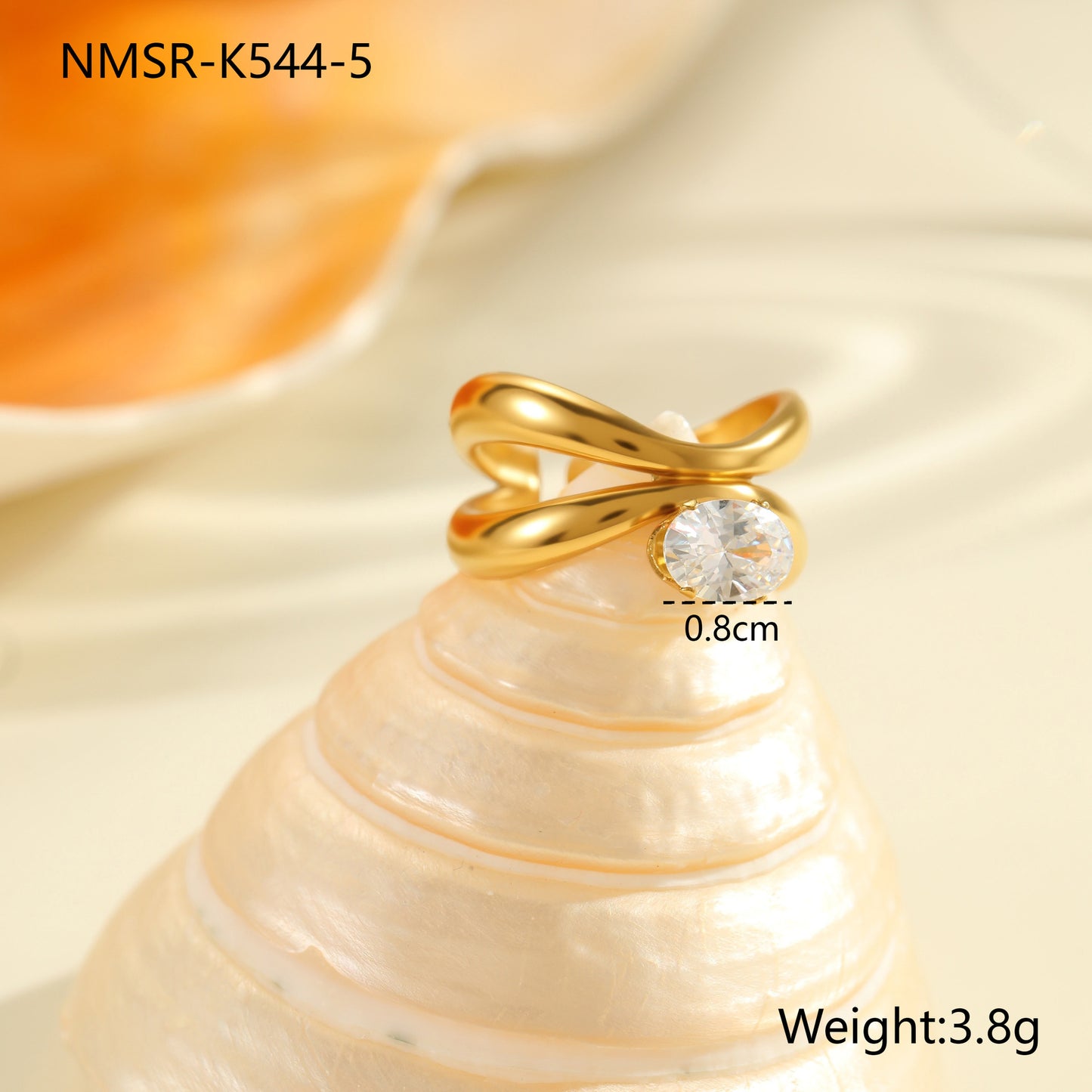 Anello geometrico minimalista da donna in acciaio inossidabile con placcatura in oro 18K e intarsio di zirconi