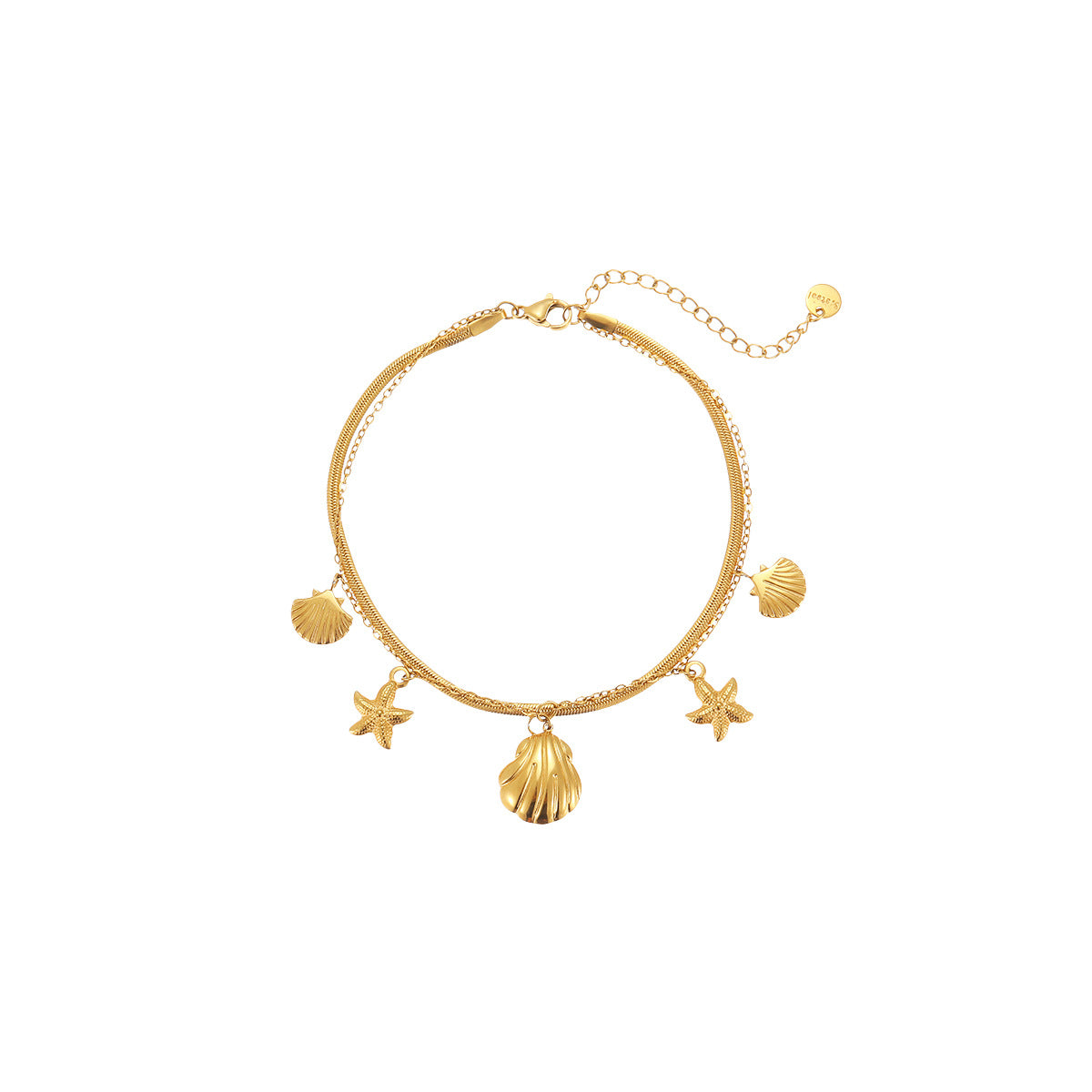 Cavigliera da donna in acciaio inossidabile con stella marina, conchiglia e cuore, stile geometrico OL, con design costiero estivo minimalista